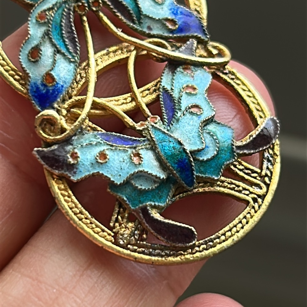 🖤Antique Chinese Butterfly 🦋 cloisonné pendant - Picture 7 of 10